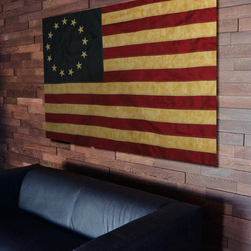 Vintage Style Tea Stained Betsy Ross Flag 3x5 Foot Nylon - Embroidered Antiqued Early USA Banner Flags