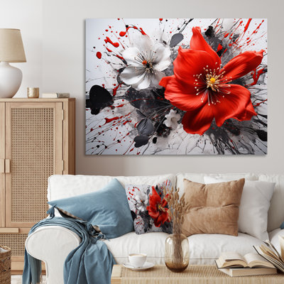 Red Grey Botanical Symphony I - Abstract Botanicals, reproduction d'art sur toile encadrée
