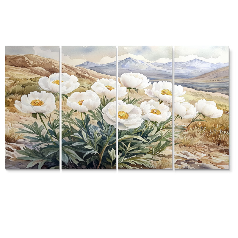 Mathis - pivoines - art mural traditionnel sur toile, H 32 po x l 64 po, 4