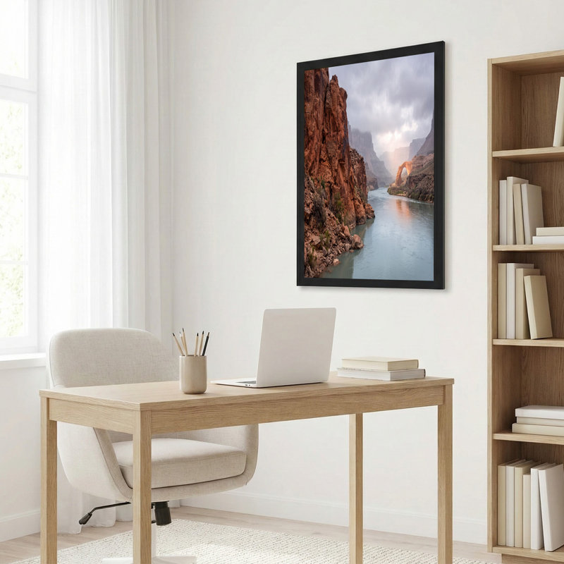 «Red Sandstone Canyon River» et art mural sur toile en pierre naturelle, H 32 po x l 48 po