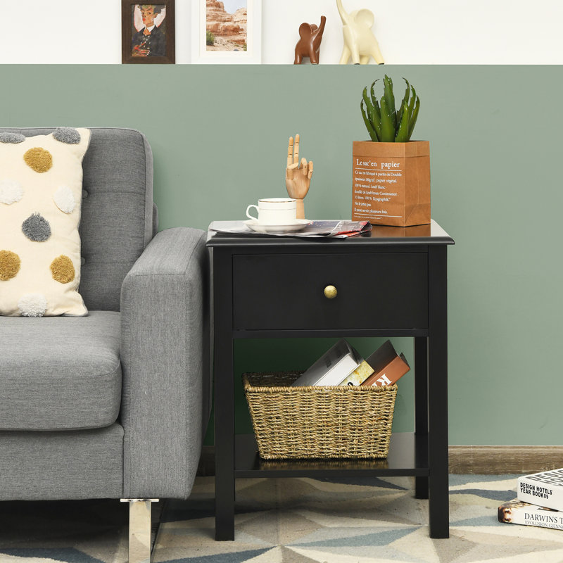Ademoe 48cm W Manufactured Wood Bedside Table, Black