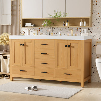 Barris 59.3" Bathroom Vanity with Dual SMC Resin Basins, Soft-Close Doors & Drawers