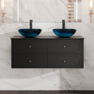 Meuble-lavabo mural 48 po avec lavabos vasques, robinets