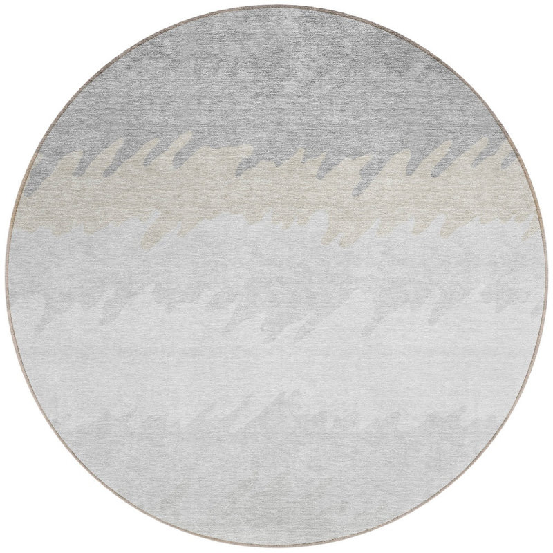 Tapis intérieur lavable rayé rond 8 pi gris