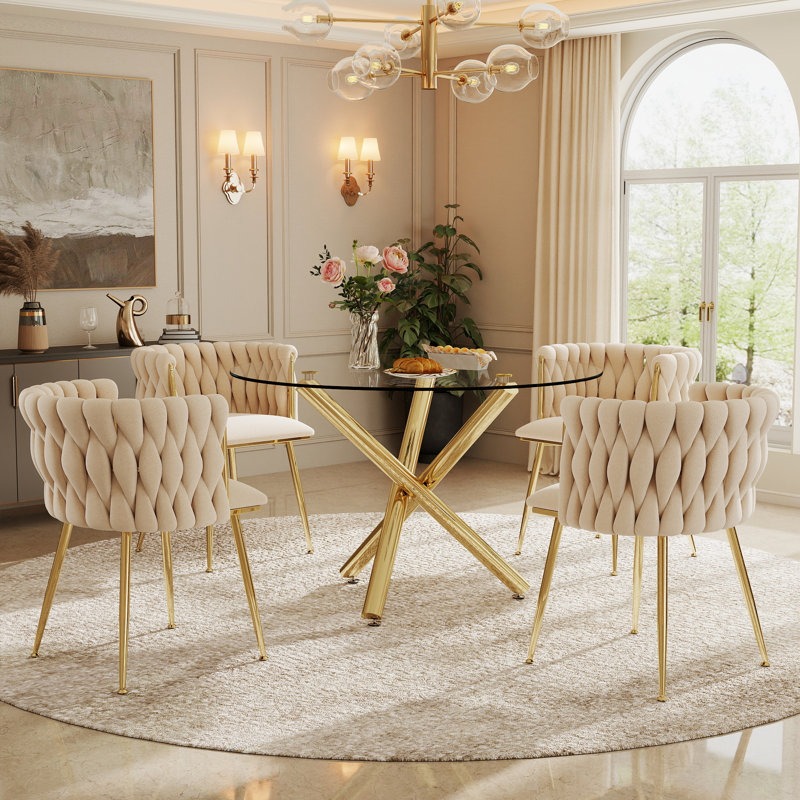 Ensemble de salle à manger Raykwan, H 29,5 po x L 39,37 po x l 39,37 po, Beige, Or