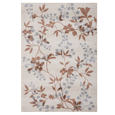 Washable Rugs 8x10 Floral Botanical Boho Area Rug Non Slip Floor Carpet Non Shedding Throw Carpet for Farmhouse Dining Room Office Kids Playroom Beige