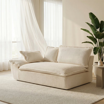 White Modular Cloud Sectional Sofa With Right Armrest, Sailing-Inspired Deep Seat Convertible Cloud Couch No Assembly Chenille Upholstered Sofa Bed For Living Room, Bedroom, Apartment, Right Part
