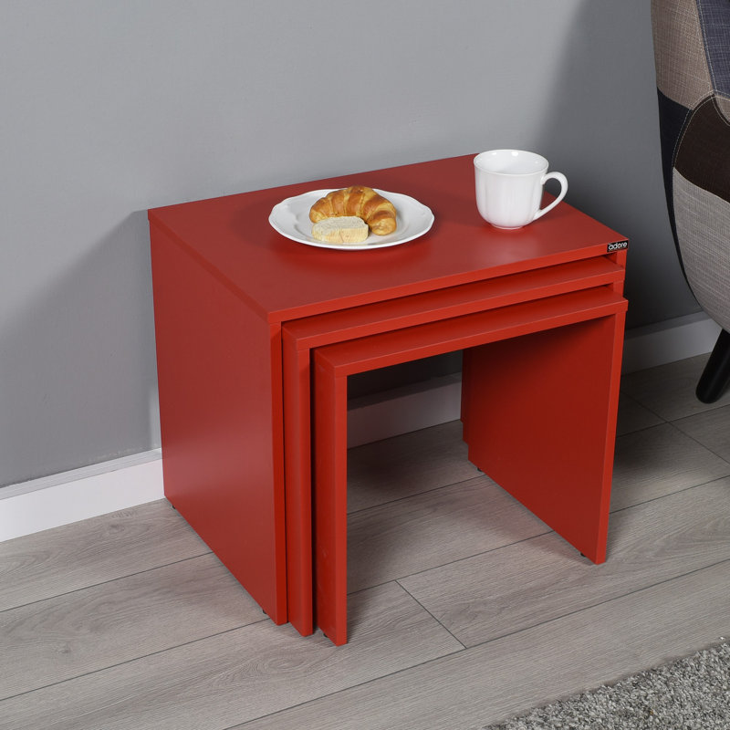 Modern Nesting Table Set (3 Pieces), Bold Red, 21.7 x 18.5 x 15.7 inches | 100% Melamine Coated Particle Board, Thickness: 0.6 inches | Stylish & Functional Design for Home or Office, Perfect for Space-Saving Solutions