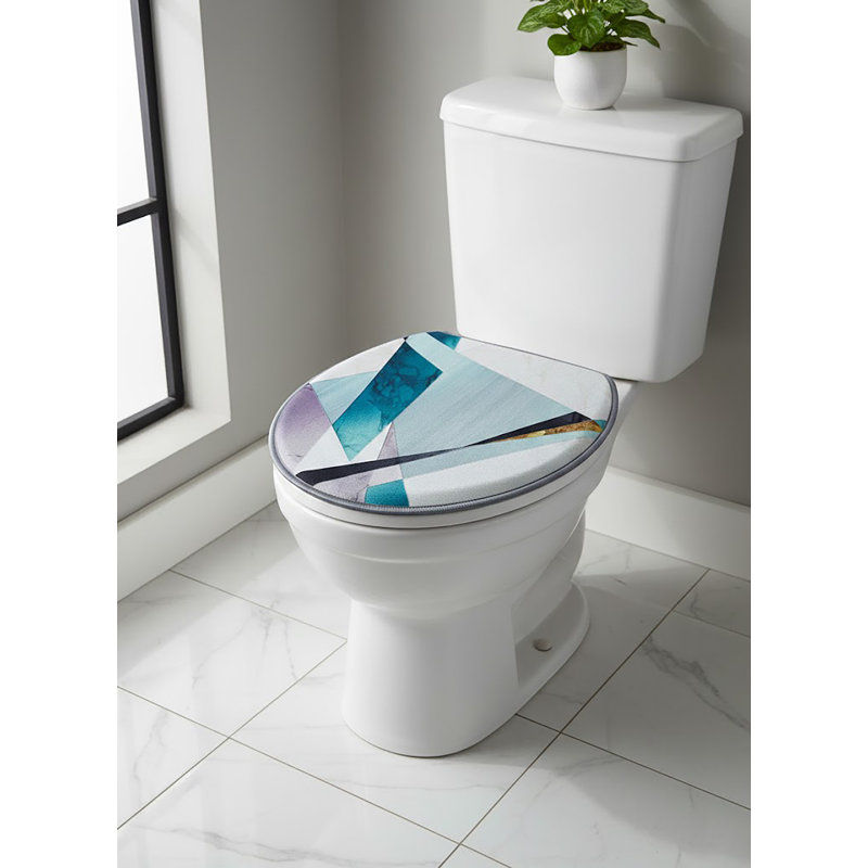 Modern Teal & Amethyst Geometric 3-Piece Bathroom Rug Set: Crystalline Abstract Non-Slip Bath Mat, Rug, and Lid Cover