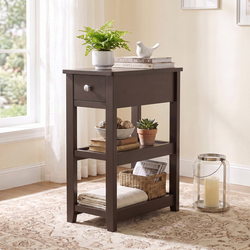 Table d'appoint de 24 po de hauteur, table d'appoint Ã©troite avec tiroir et tablettes, idÃ©ale pour les petits espaces, Brun