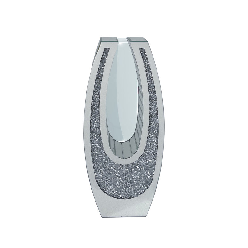 Tall U-shaped Mirror Floor Vase - Crushed Diamond Clear Tempered Glass, Modern Statement Decorative Vase For Living Room, Entryway, Hallway, Hotel