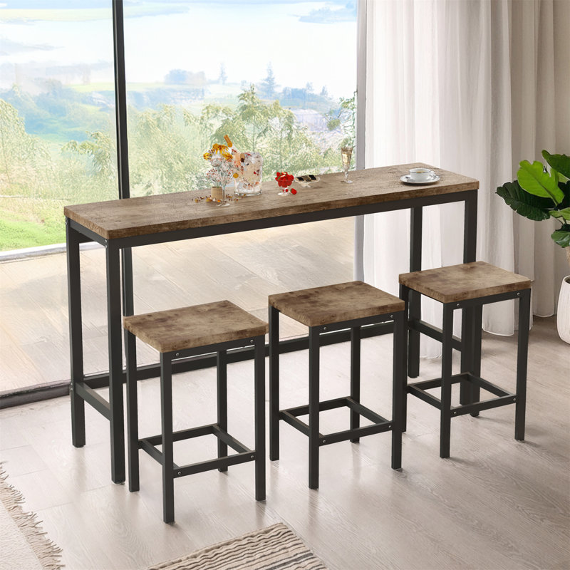 Long Dining Table Set With 3 Stools