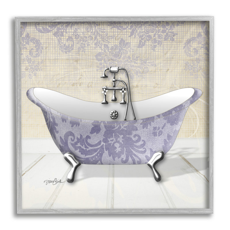 «Purple Damask Claw Foot Tub Bathroom» par Diane Stimson - impression, H 24 po x l 24 po, Estampe numérique Farmhouse