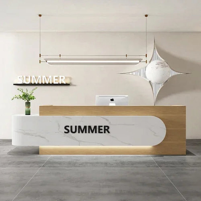 Chloey L-Shape Manufactured Wood Reception Desk, Natural/White