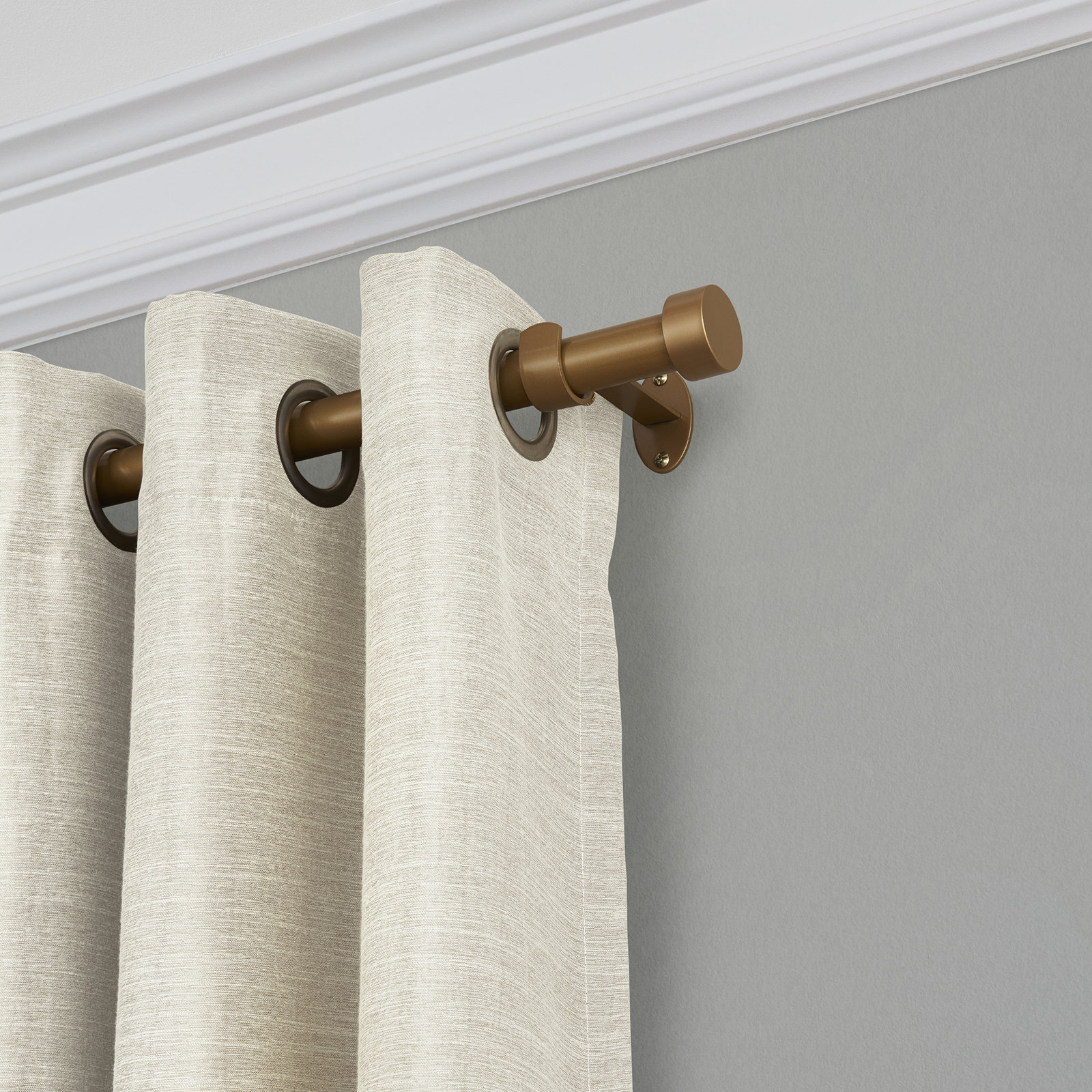 Victorine Cap Finial Single Curtain Rod, 1.5" H x 48" W x 5" D, Soft Gold