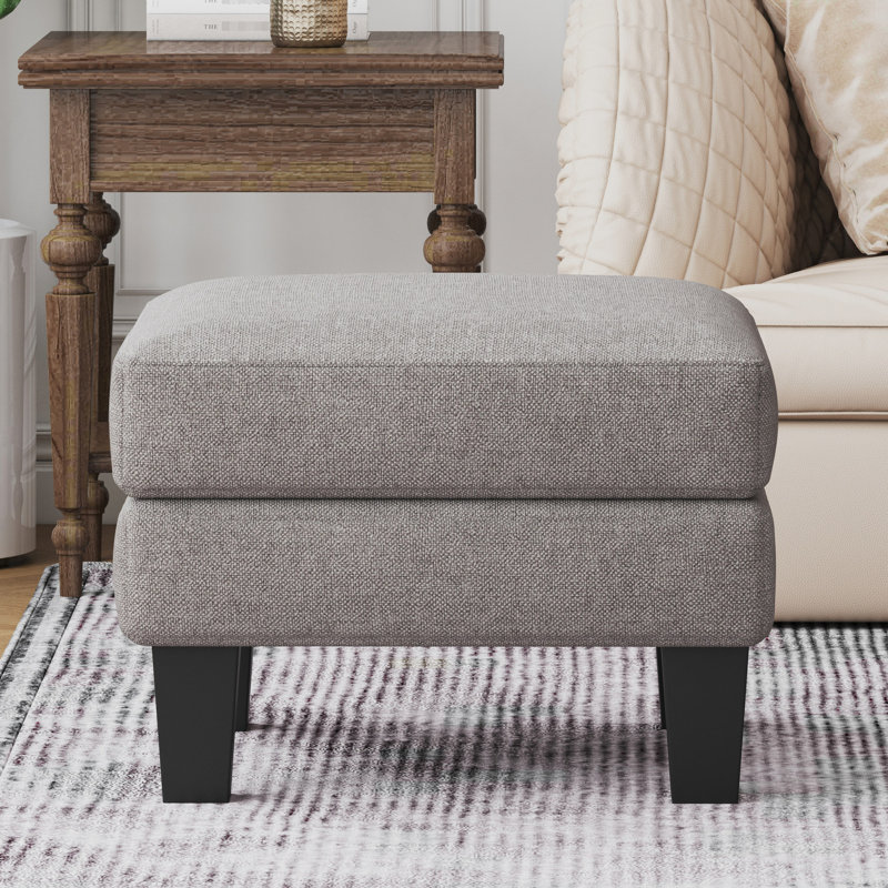 Grey Fabric Seating - Serve As Shoe Stool And Foot Relaxation Thick Cushioned Seat With Coil Spring Elastic Sponge Inside Upholstery Material Solid Wood Leg Stand Easy To Assemble Piece