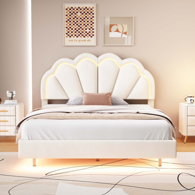 Lit à panneau tapissier Kasmira, Grand, Beige