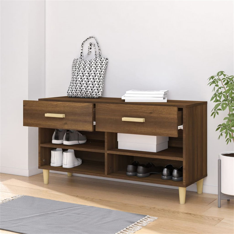Yesenia 8 Pair Shoe Storage Cabinet, Brown Oak