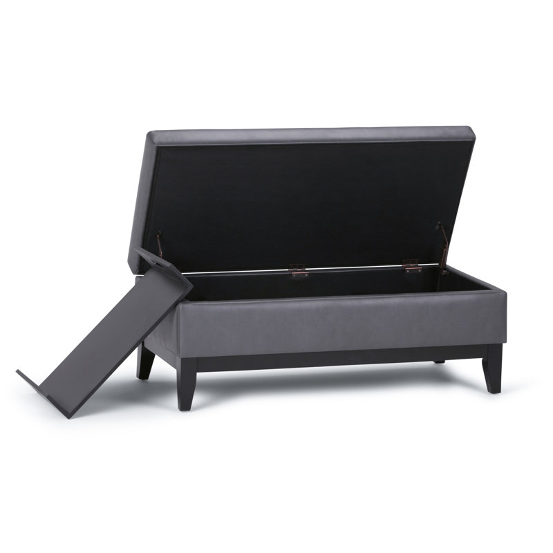 Banc de rangement avec repose-pieds et rangement caché Oregon, Similicuir gris pierre