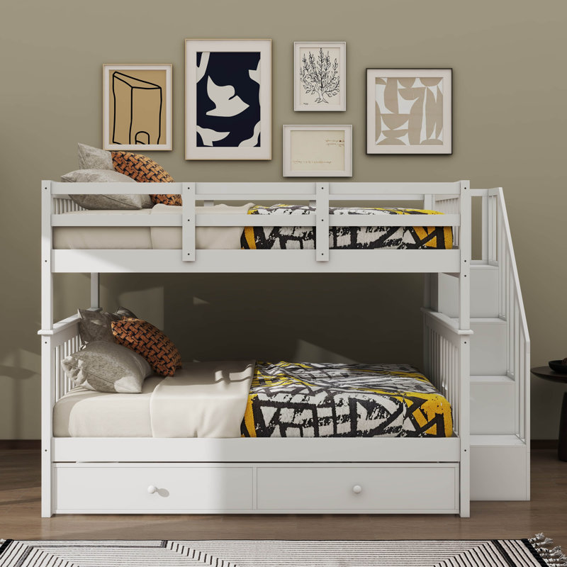 Comfortable Full-Over-Full Bunk Bed With Twin Trundle, Generous Storage, And Reliable Safety Guard Rail For Perfect Dream Bedroom