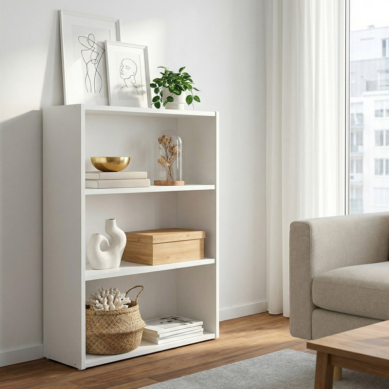 Sayef Standard Bookcase, White, (3 Shelves) 31.8" H x 23.6" W x 9.4" D
