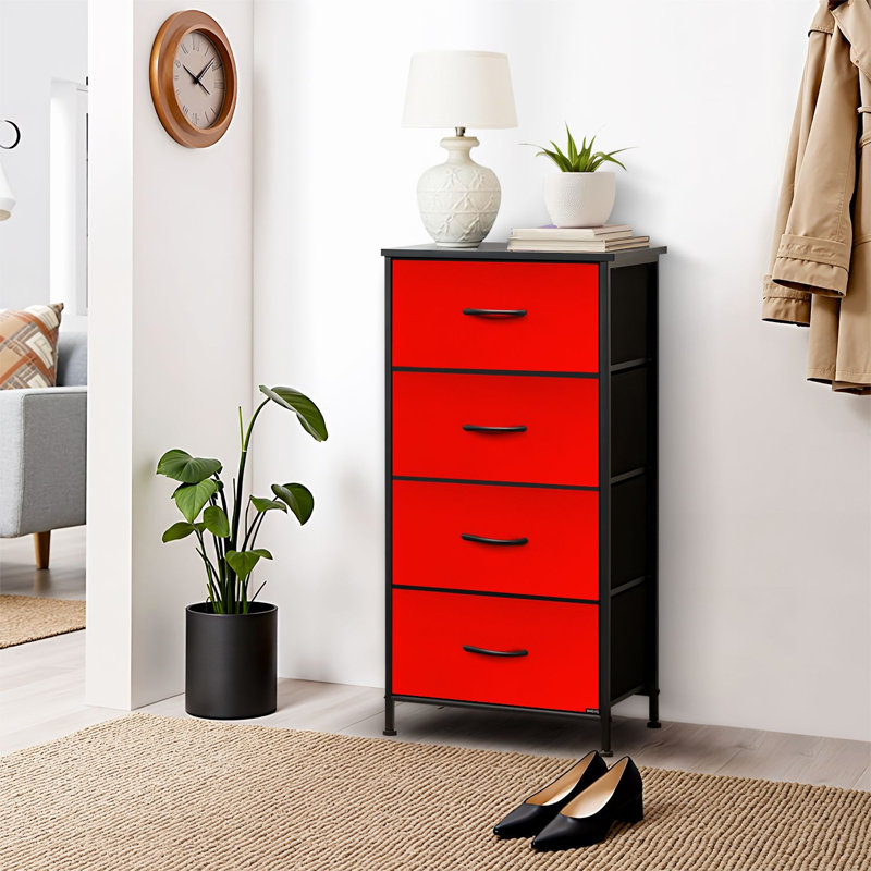 4 Drawer Dresser for Bedroom, Narrow Chest of Drawers, Wooden Top and Study Iron Frame 18"x37.5"-(WxH)
