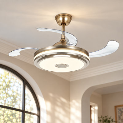 Ventilateur de plafond de 42 po à pales rétractables avec lumière DEL et haut-parleur Bluetooth, ventilateur de plafond moderne à 3 vitesses à intensité variable avec télécommande pour le salon, la chambre à coucher, la salle à manger