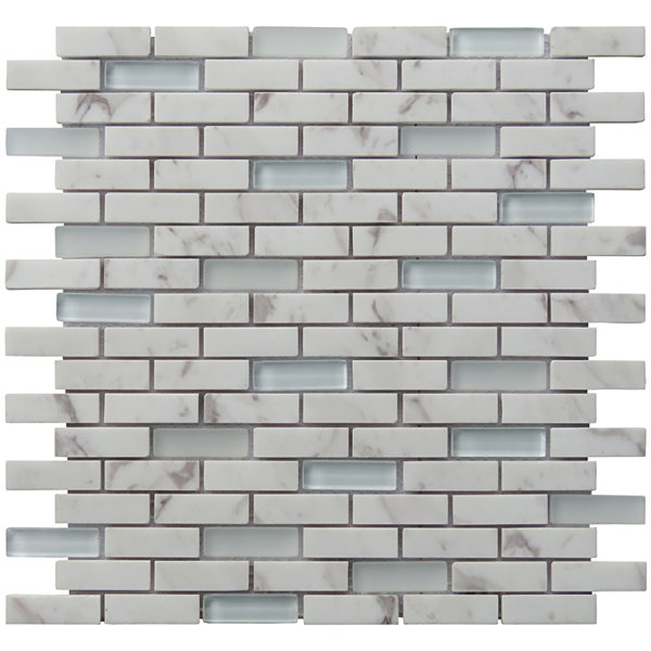 Carrara Blend 0.65" x 2" Natural Stone/Glass Brick Joint Mosaic Wall & Floor Tile