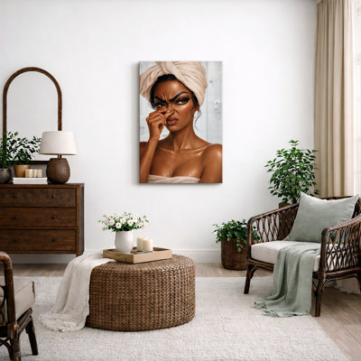 Art moderne, portrait de femme avec serviette, impression sur toile, impression sur toile encadrée
