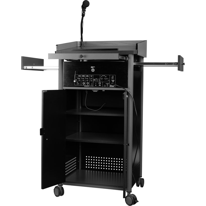 Charcoal and Black Steel Multimedia Lectern with Sound System