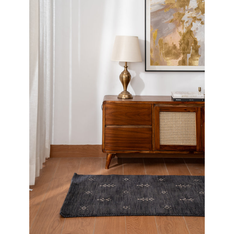 Anley Hand Knotted Loom Wool Eco-Friendly Area Rugs - Runner, Charcoal White Color, Contemporary Modern Design, High Pile Thick Handmade Anti Skid Area Rugs for Living Room, Bed Room