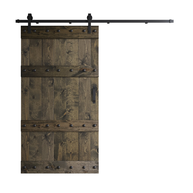 Porte de grange à panneaux en bois avec ensemble de quincaillerie d'installation, Tonneau vieilli, 42 po x 84 po