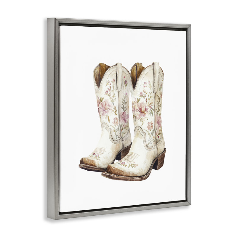 Cadre flottant bottes en fleurs, design par Svetlana Aleynikova, H 21 po x l 17 po, Cadre flottant gris lustré