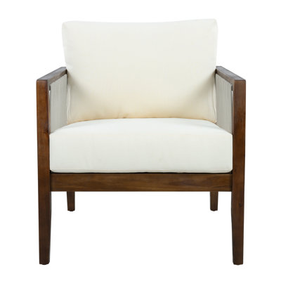 Outdoor Club Chairs (Set of 2), Acacia Wood Frame with Rope Back, Water-Repellent Beige Cushions for Patio/Backyard/Deck