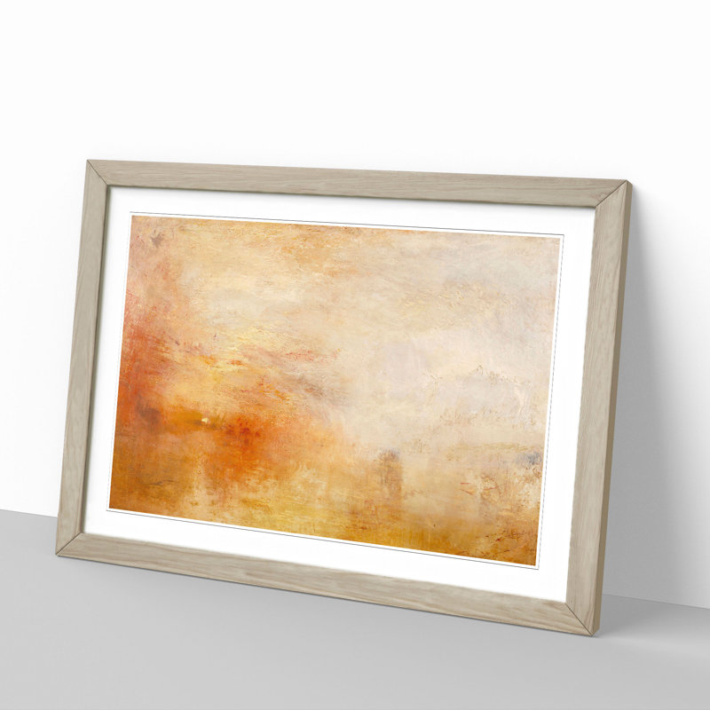 Sun Setting over a Lake by Joseph Mallord William Turner - Framed Print, Oak Framed, 36cm H x 48cm W x 2cm D