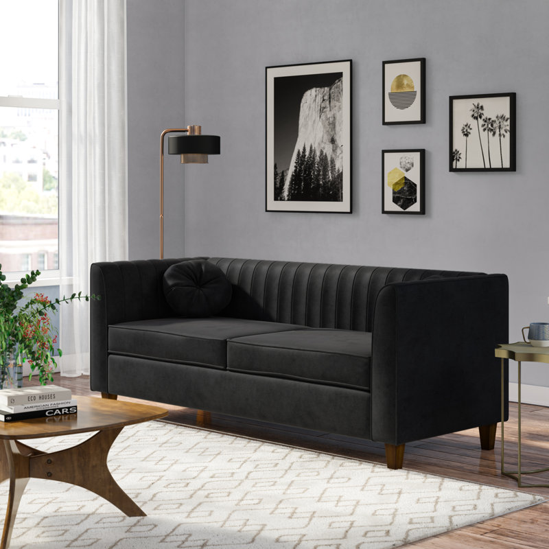 Canapé à accoudoirs carrés en velours 80,7 po Cely, Noir