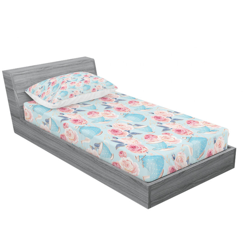 Microfiber Sheet Set, Twin XL Sheet Set + Fitted Sheet + 1 Pillowcase, Blue/Pink Floral