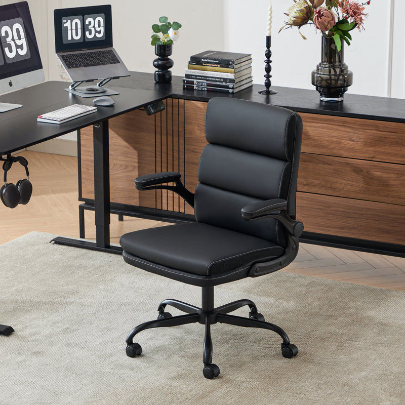 Mid-Back Swivel Task Chair with Arms, Black