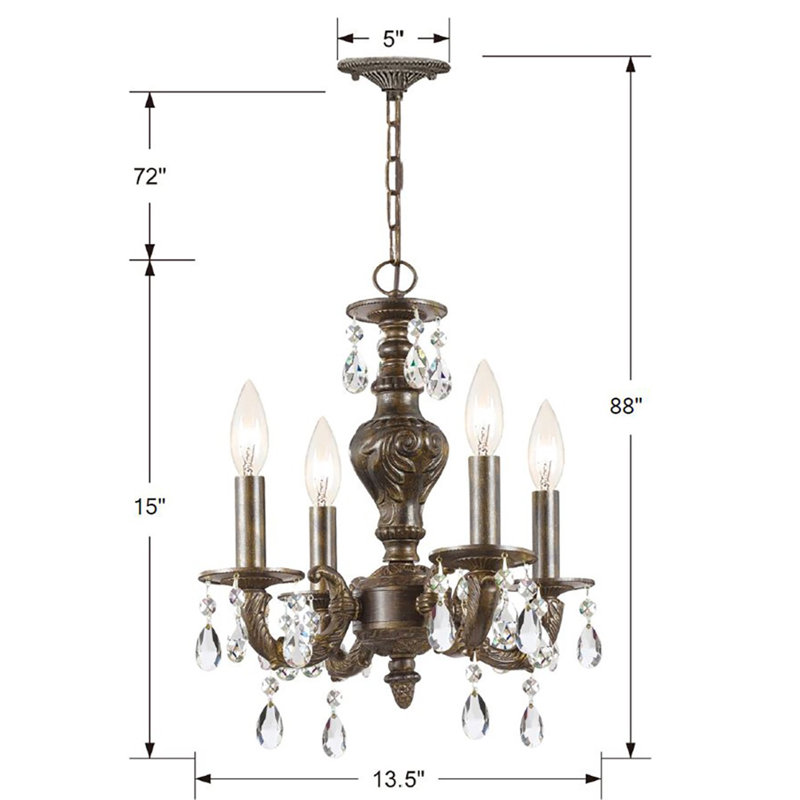 Abagail 4 - Light Candle Style Classic / Traditional Chandelier, Swarovski Spectra, Ventian Bronze