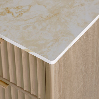 Îlot de cuisine cannelé 82,6 po avec table de salle à manger extensible pour 4 à 6 personnes, table d'îlot de cuisine avec prise de courant, table de cuisine avec rangement double, 2 tiroirs et 2 tablettes ouvertes latérales, naturel