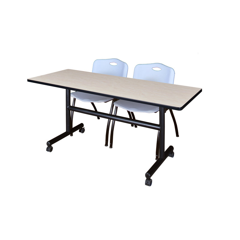 Table gigogne d'appoint Nevjana, 2 chaises empilables, Acajou, Bleu, H 29 po x l 72 po x P 30 po