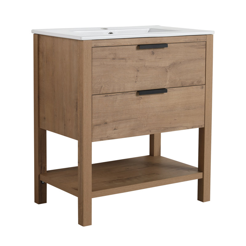 Base de meuble-lavabo simple 30 po en chêne imitation avec lavabo