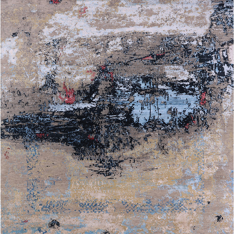 Tapis oriental brun clair / noir, Carré 6 pi