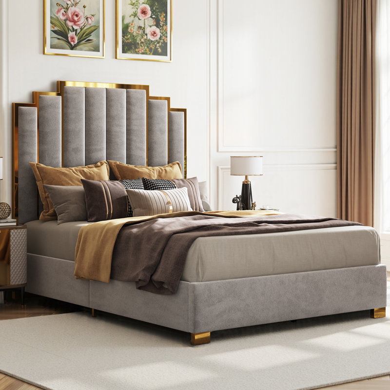 Duncanville Upholstered King Platform Bed, Grey, Queen, Grey