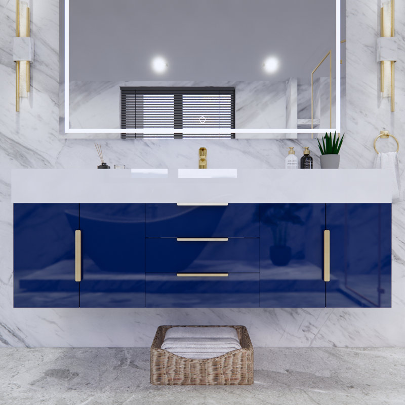 Glasgow 59'' Bathroom Vanity with Acrylic Top, High Gloss Night Blue