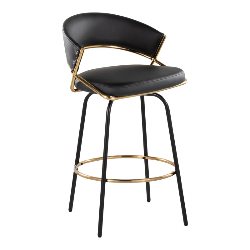 Tabouret de comptoir contemporain, Siège noir / cadre noir / doré