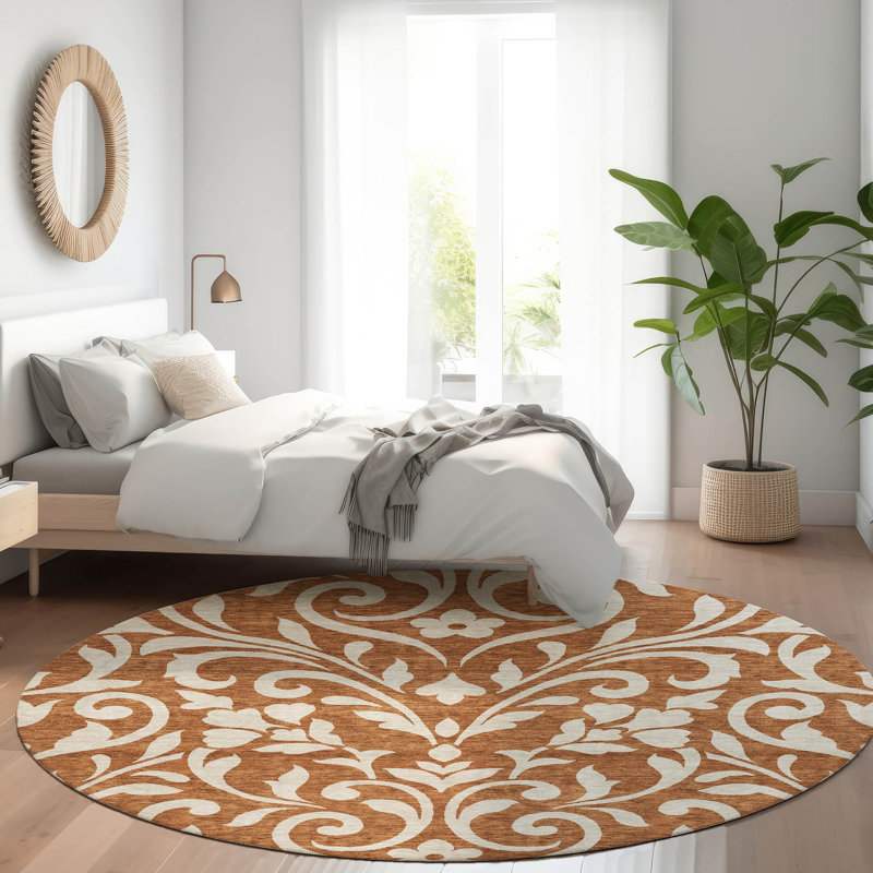 Premium Machine Washable Prisco Paprika Rug, Round 8'