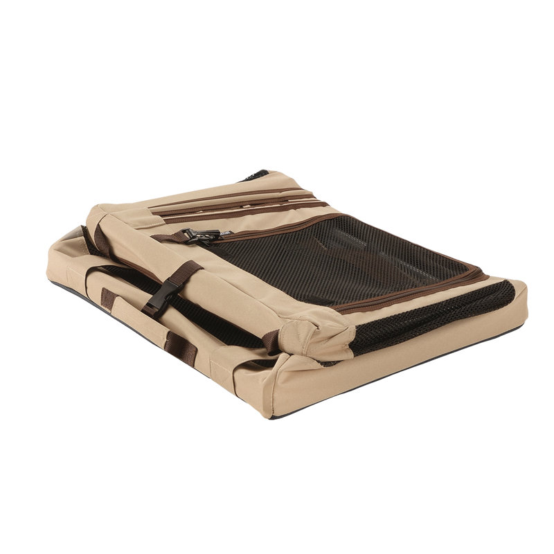 Medium Beige and Brown Foldable Travel Pet Crate