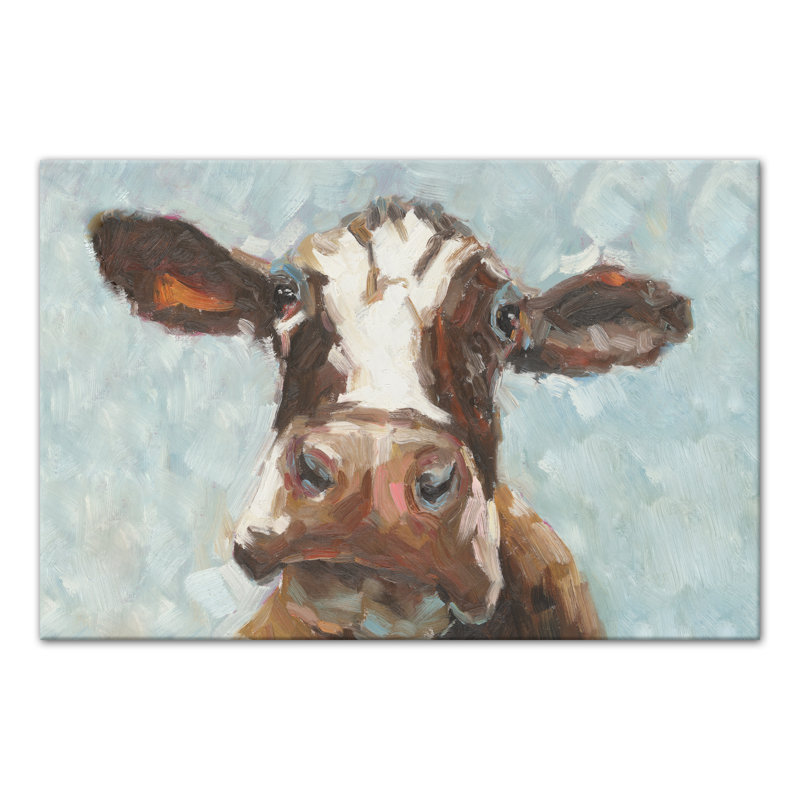 Vache curieuse - Imprimé, Sans cadre, Toile tendue, 16 po x 24 po