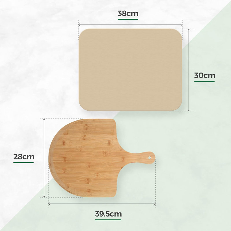 Ceramic Pizza Stone with Bamboo Paddle